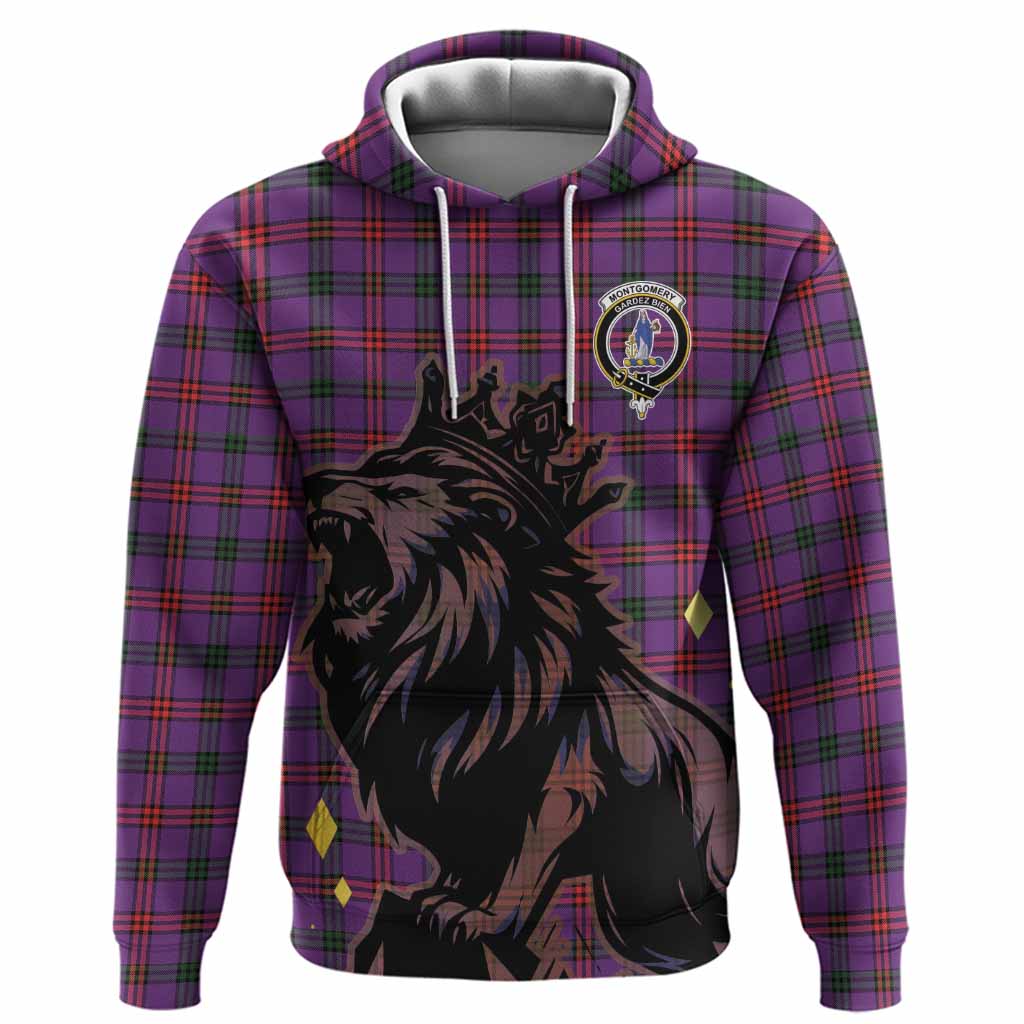 Montgomery Tartan Family Crest Hoodie Crowned Lion Roaring