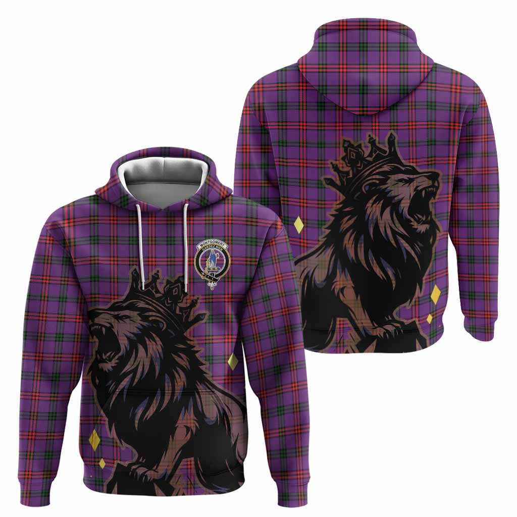Montgomery Tartan Family Crest Hoodie Crowned Lion Roaring