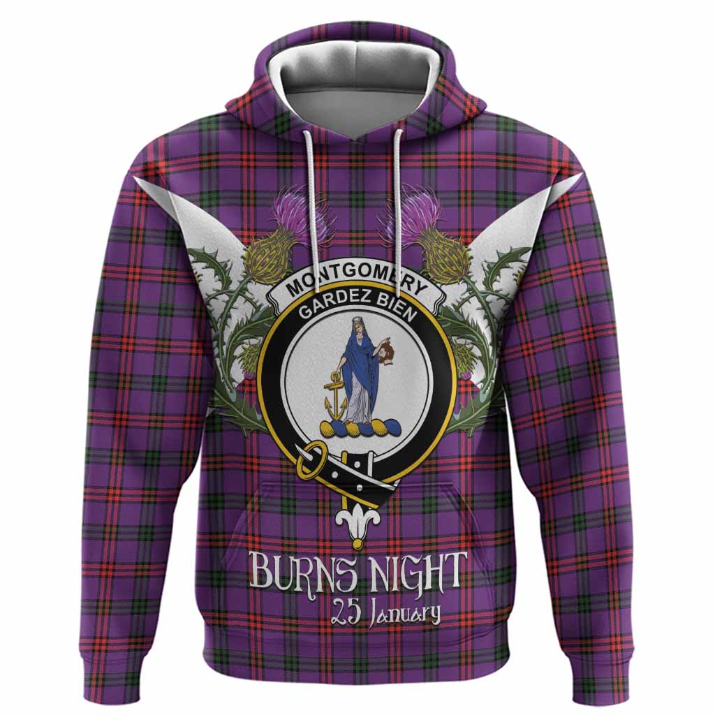 Montgomery Tartan Family Crest Hoodie Scottish Burns Night Thistle Floral