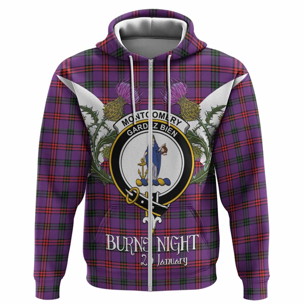Montgomery Tartan Family Crest Hoodie Scottish Burns Night Thistle Floral