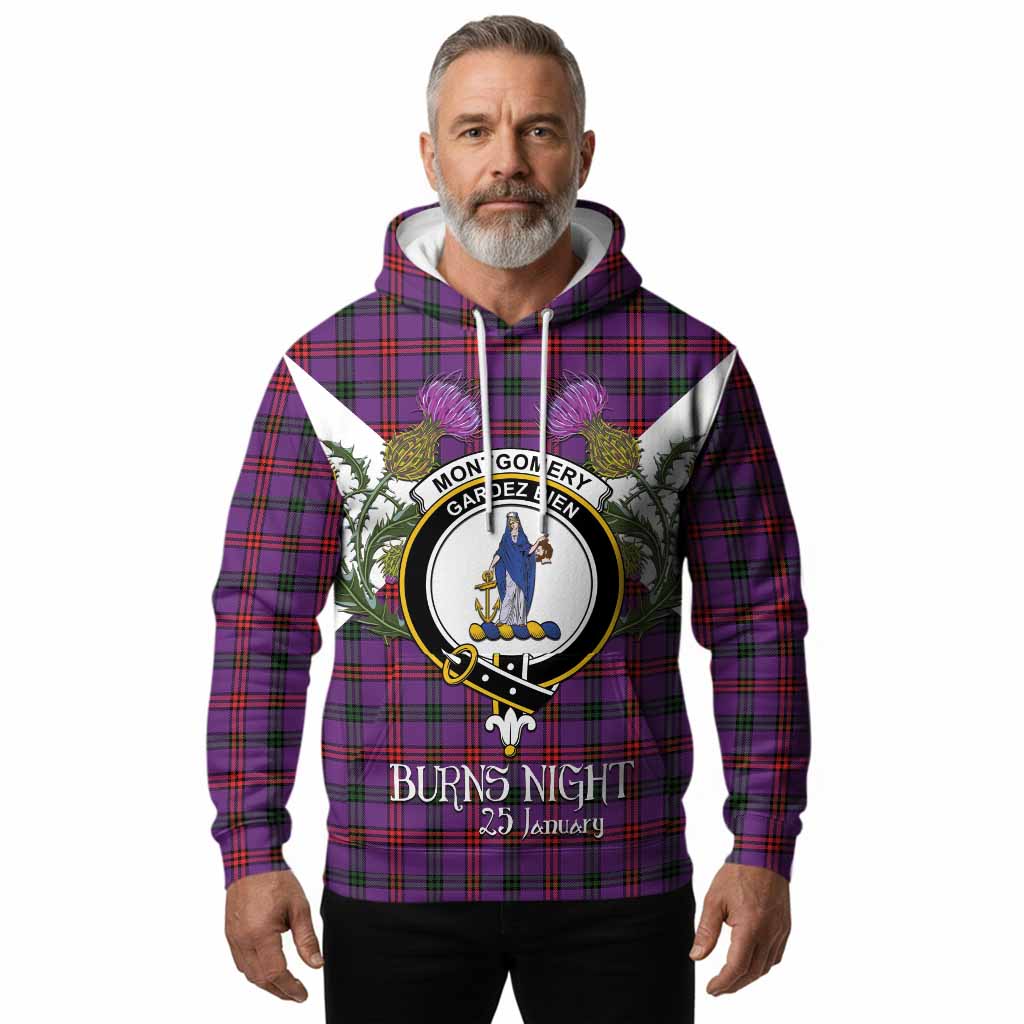Montgomery Tartan Family Crest Hoodie Scottish Burns Night Thistle Floral