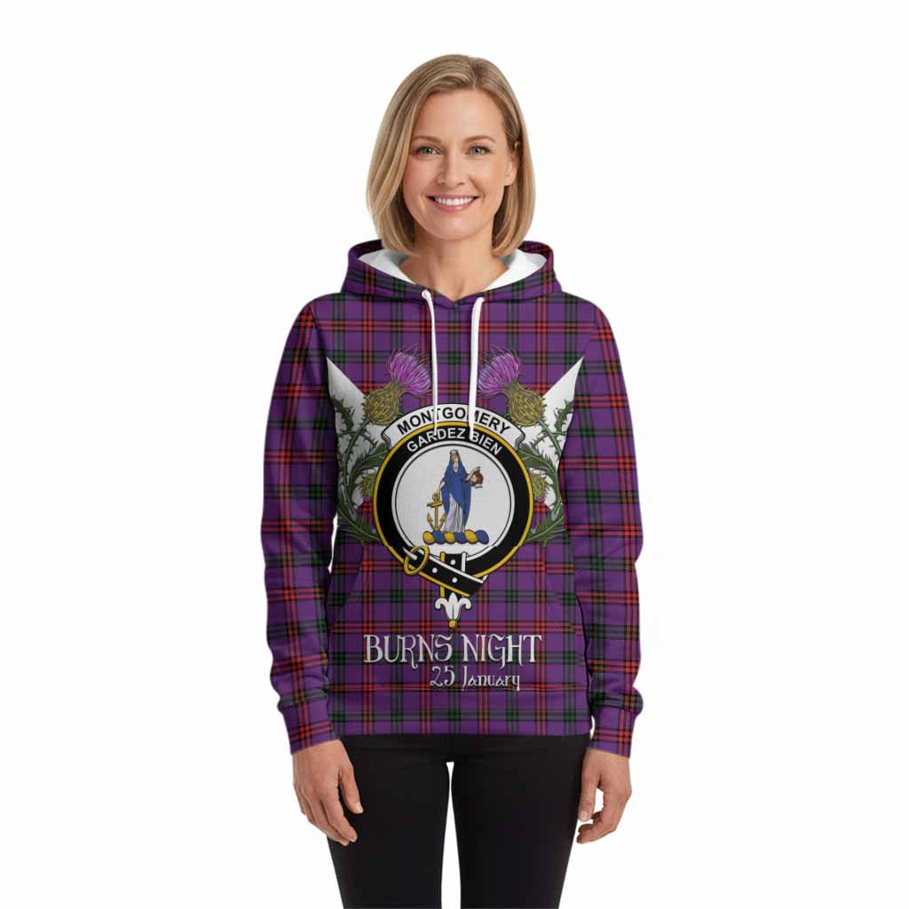 Montgomery Tartan Family Crest Hoodie Scottish Burns Night Thistle Floral