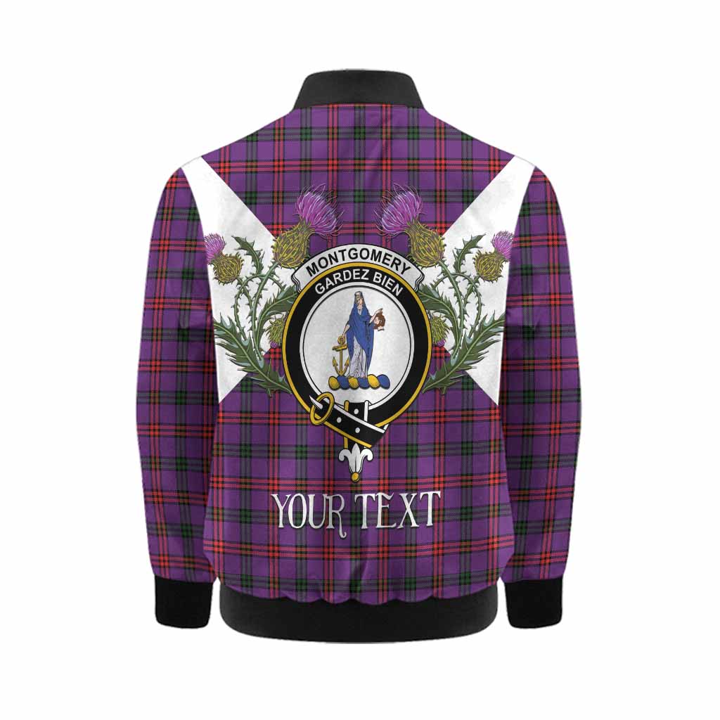 Montgomery Tartan Family Crest Kid Bomber Jacket Scottish Burns Night Thistle Floral