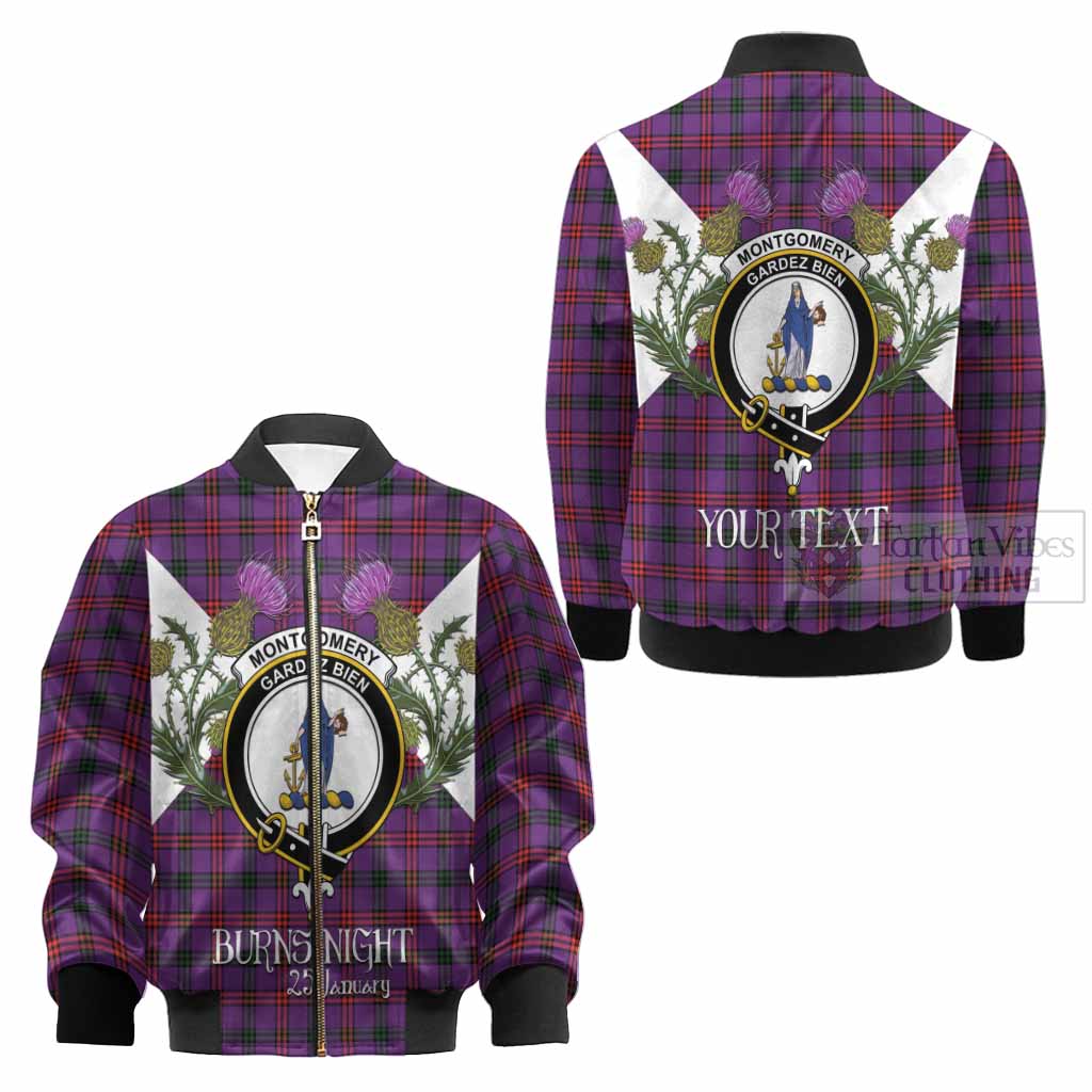Montgomery Tartan Family Crest Kid Bomber Jacket Scottish Burns Night Thistle Floral