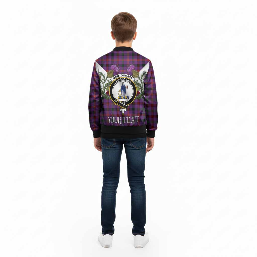 Montgomery Tartan Family Crest Kid Bomber Jacket Scottish Burns Night Thistle Floral
