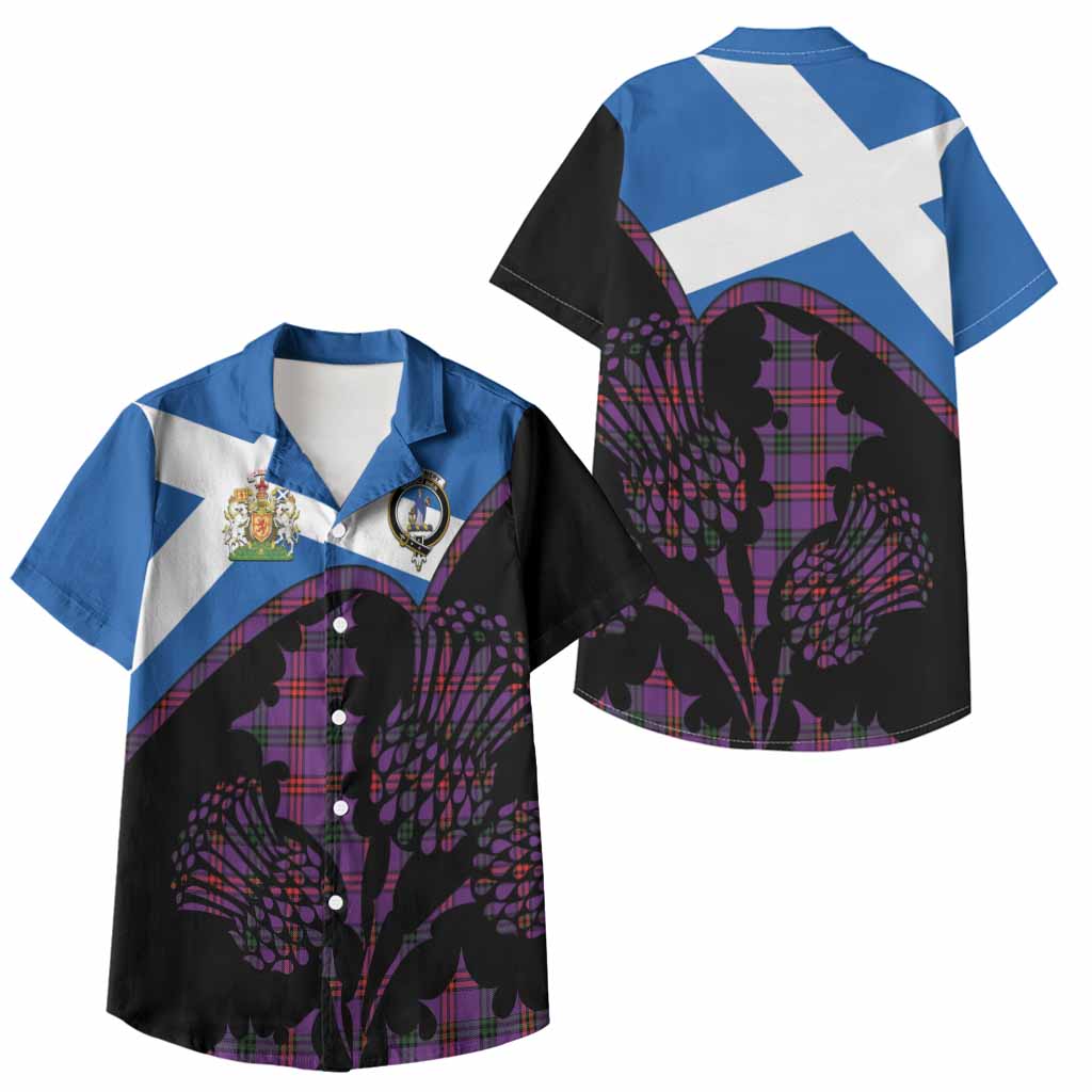 Montgomery Tartan Family Crest Kid Hawaiian Shirt Scotland Thistle Floral Flag Style