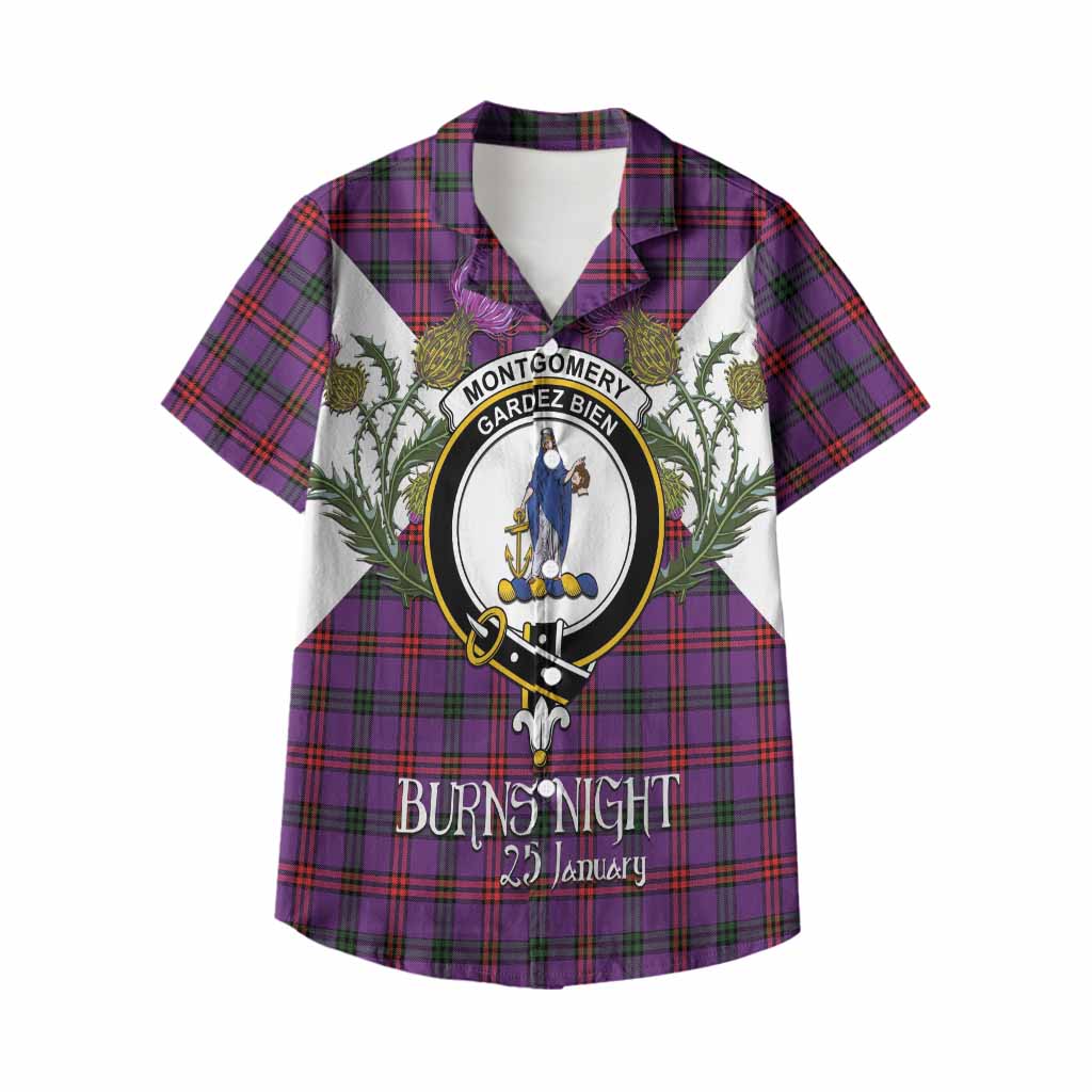 Montgomery Tartan Family Crest Kid Hawaiian Shirt Scottish Burns Night Thistle Floral