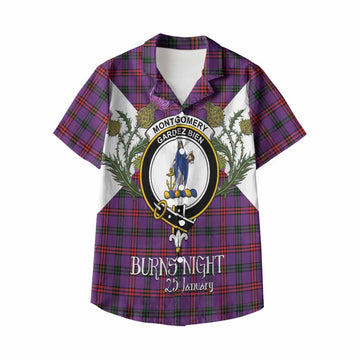 Montgomery Tartan Family Crest Kid Hawaiian Shirt Scottish Burns Night Thistle Floral