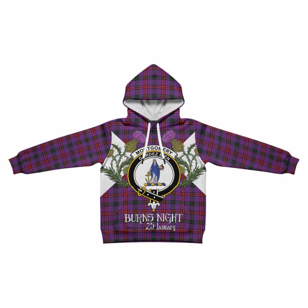 Montgomery Tartan Family Crest Kid Hoodie Scottish Burns Night Thistle Floral
