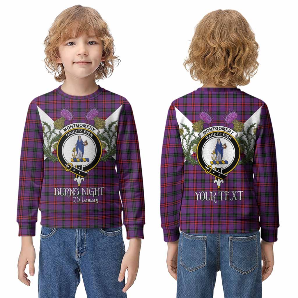 Montgomery Tartan Family Crest Kid Knitted Sweatshirt Scottish Burns Night Thistle Floral