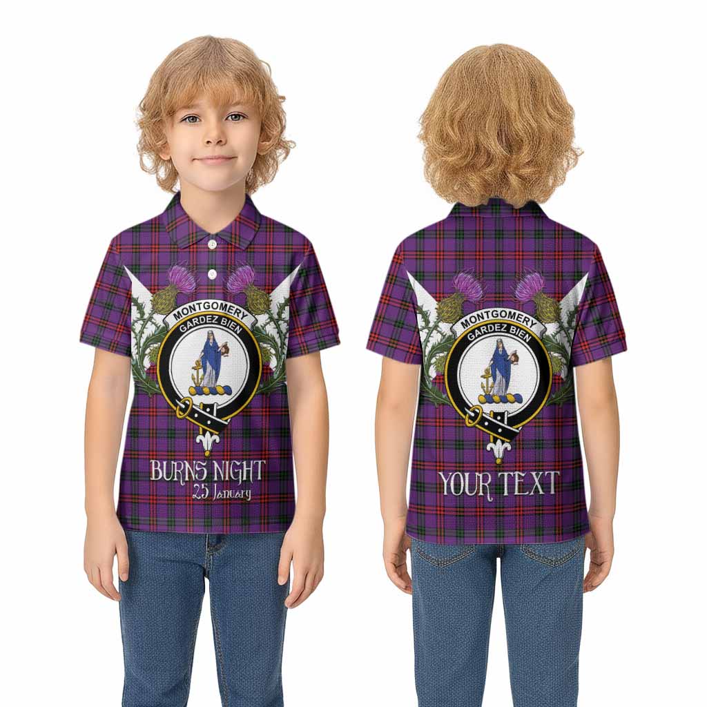 Montgomery Tartan Family Crest Kid Polo Shirt Scottish Burns Night Thistle Floral
