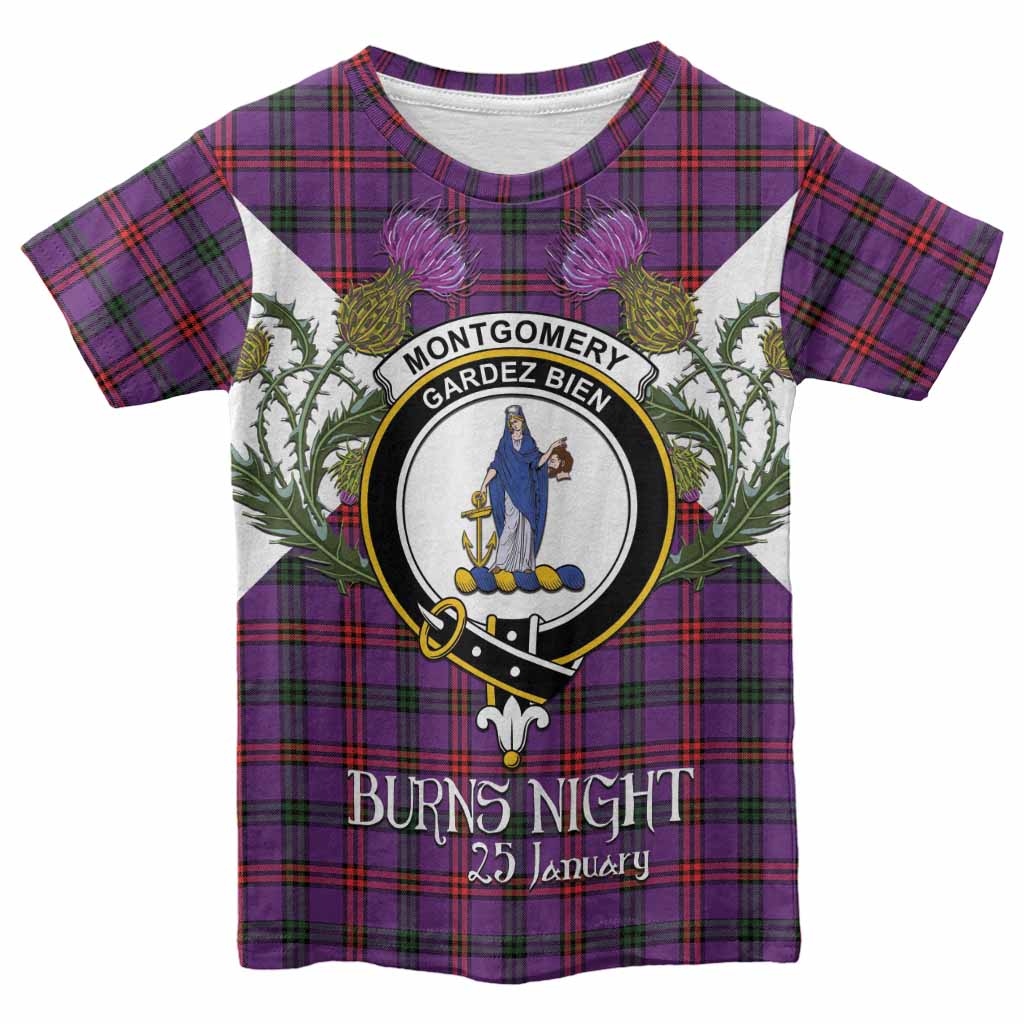 Montgomery Tartan Family Crest Kid T-shirt Scottish Burns Night Thistle Floral