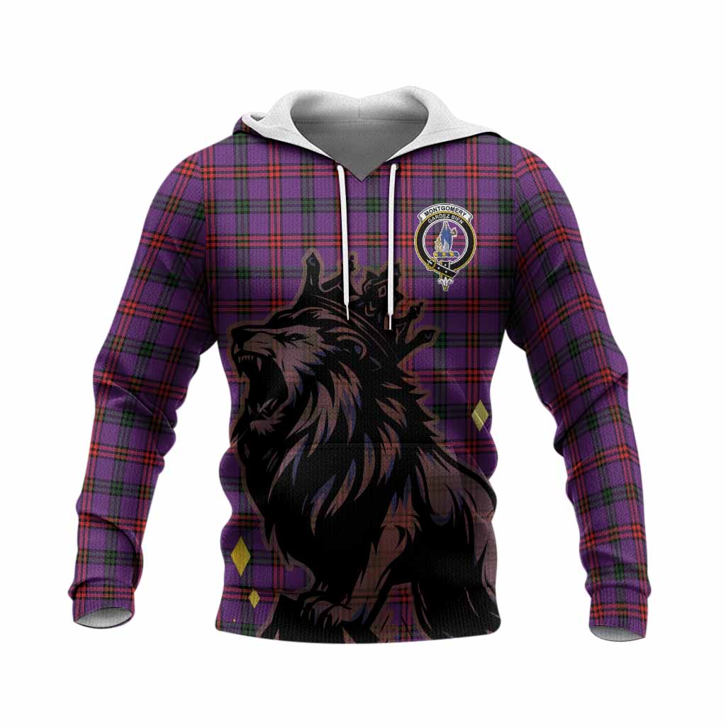 Montgomery Tartan Family Crest Knitted Hoodie Crowned Lion Roaring