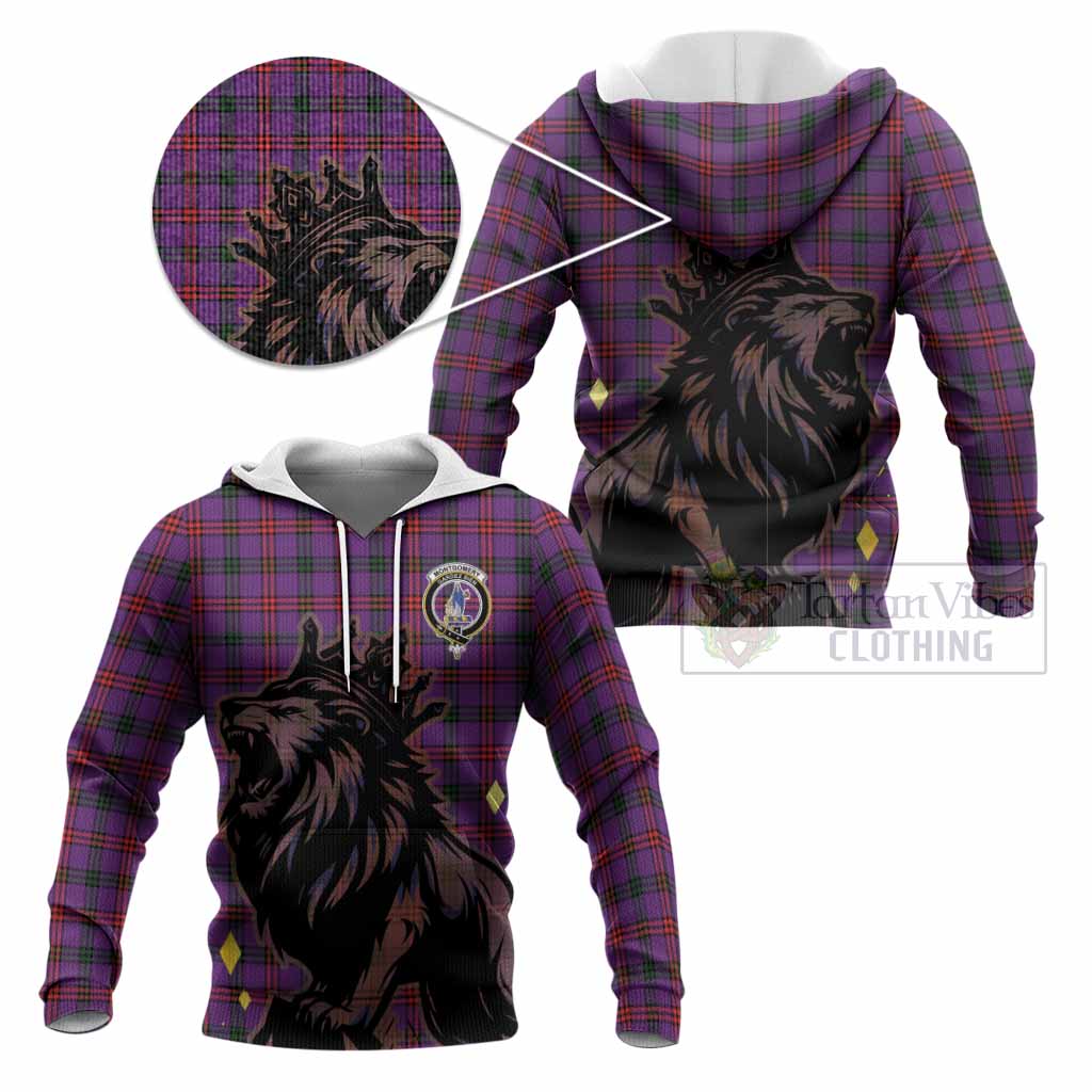 Montgomery Tartan Family Crest Knitted Hoodie Crowned Lion Roaring