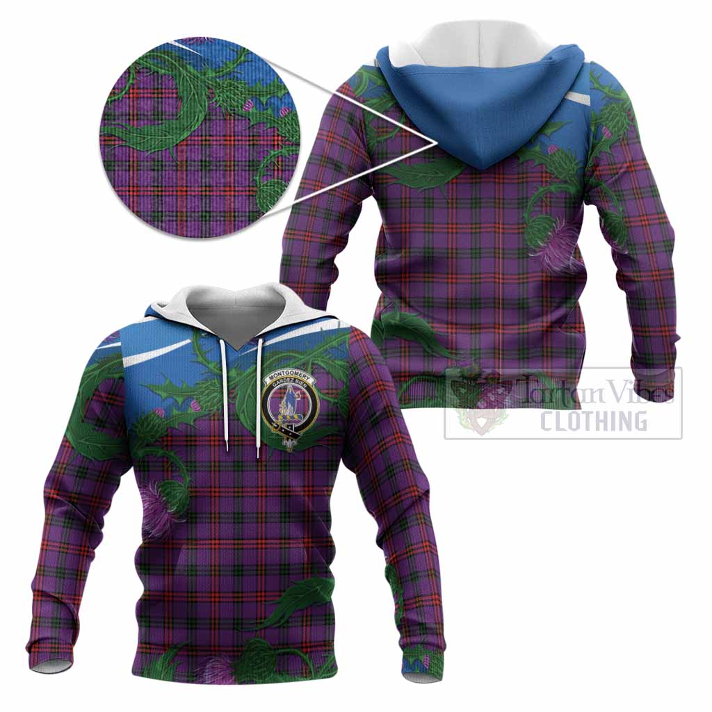 Montgomery Tartan Family Crest Knitted Hoodie Thistle in Minimalism