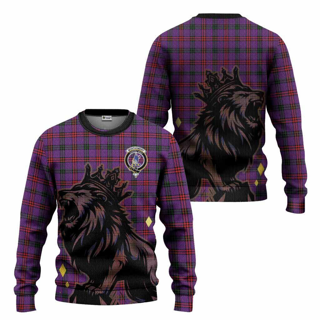 Montgomery Tartan Family Crest Knitted Sweater Crowned Lion Roaring