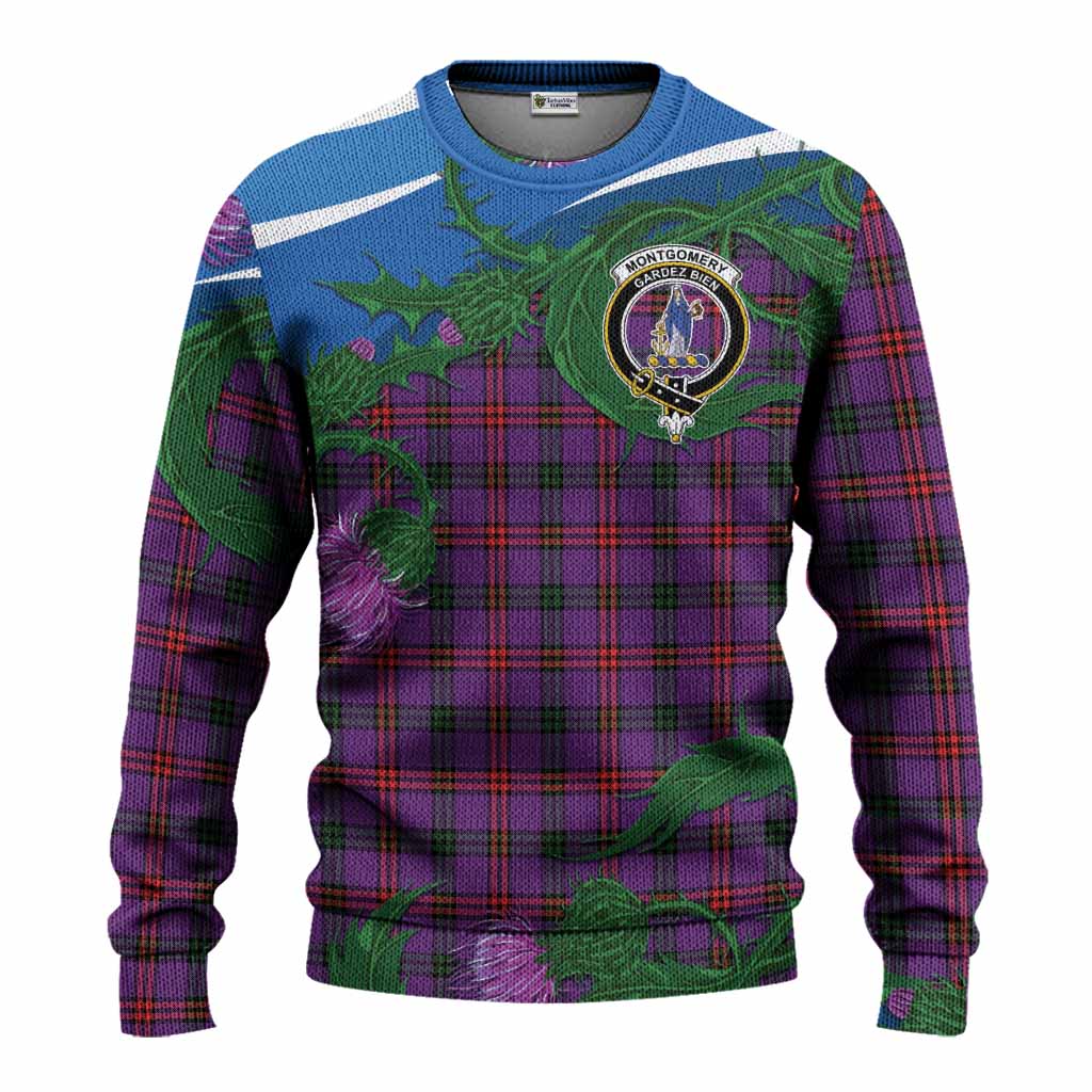 Montgomery Tartan Family Crest Knitted Sweater Thistle in Minimalism