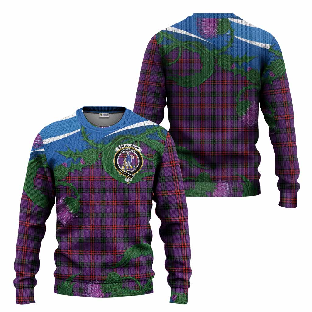 Montgomery Tartan Family Crest Knitted Sweater Thistle in Minimalism