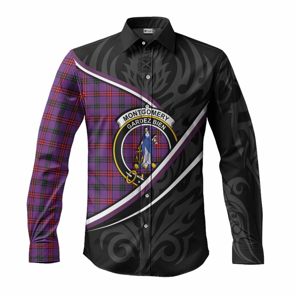 Montgomery Tartan Family Crest Long Sleeve Button Shirts Celtic Scottish Thistle Floral - Tartan Vibes Clothing