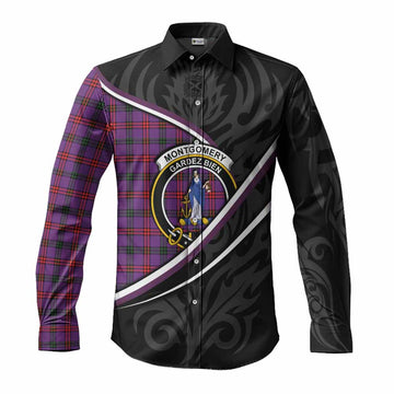 Montgomery Tartan Family Crest Long Sleeve Button Shirts Celtic Scottish Thistle Floral