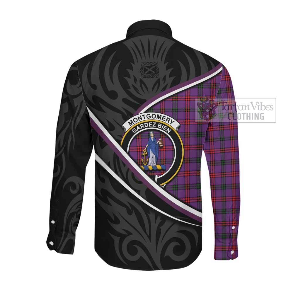 Montgomery Tartan Family Crest Long Sleeve Button Shirts Celtic Scottish Thistle Floral - Tartan Vibes Clothing