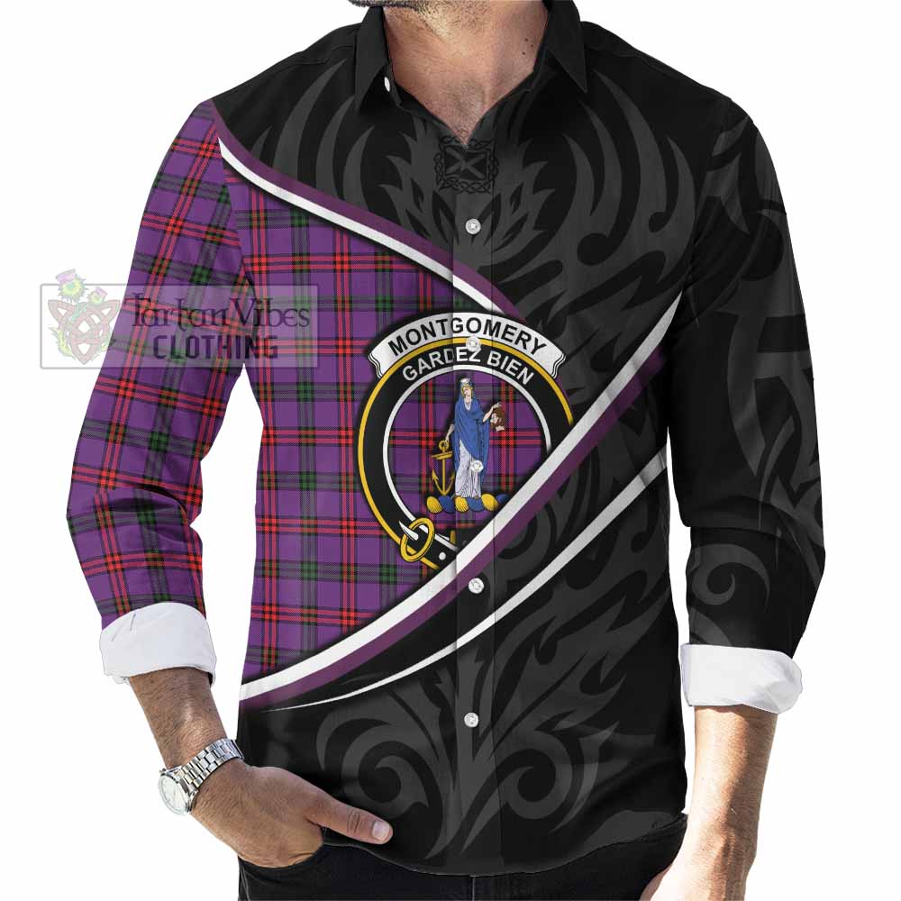 Montgomery Tartan Family Crest Long Sleeve Button Shirts Celtic Scottish Thistle Floral - Tartan Vibes Clothing