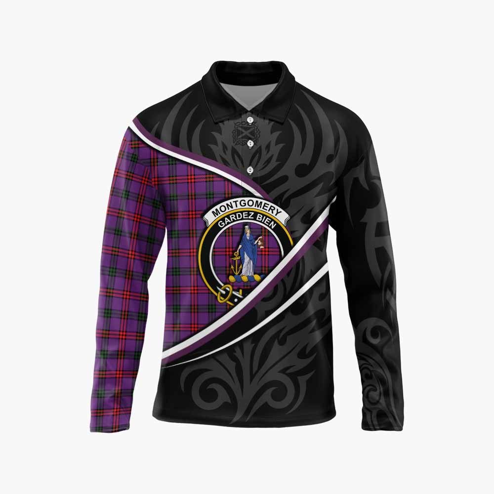 Montgomery Tartan Family Crest Long Sleeve Polo Shirt Celtic Scottish Thistle Floral - Tartan Vibes Clothing