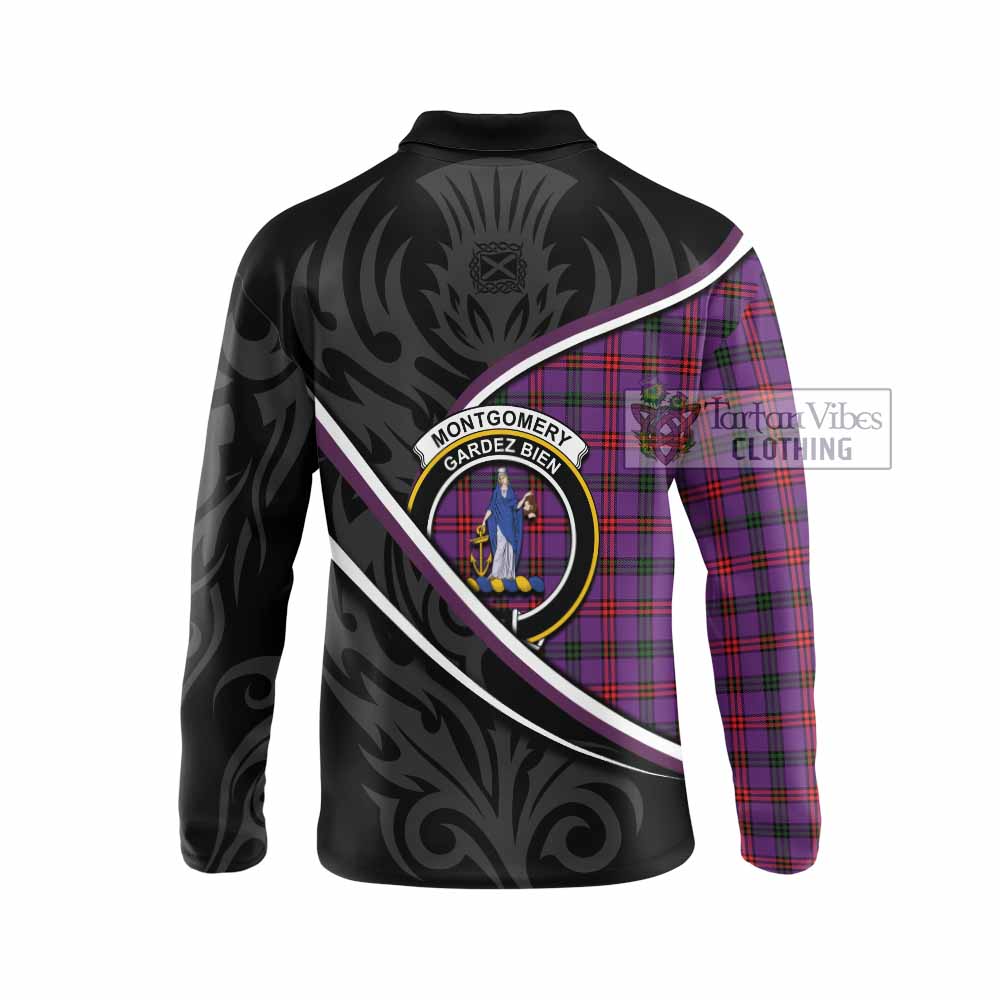 Montgomery Tartan Family Crest Long Sleeve Polo Shirt Celtic Scottish Thistle Floral - Tartan Vibes Clothing
