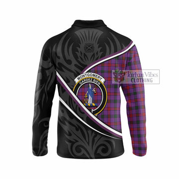 Montgomery Tartan Family Crest Long Sleeve Polo Shirt Celtic Scottish Thistle Floral