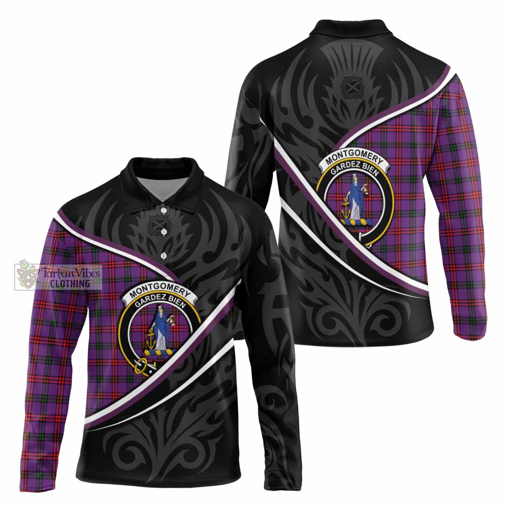 Montgomery Tartan Family Crest Long Sleeve Polo Shirt Celtic Scottish Thistle Floral - Tartan Vibes Clothing