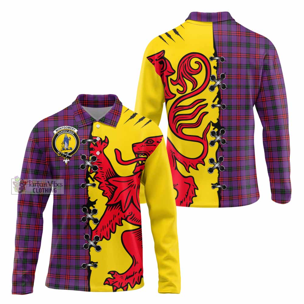 Montgomery Tartan Family Crest Long Sleeve Polo Shirt Lion Rampant Honor - Tartan Vibes Clothing