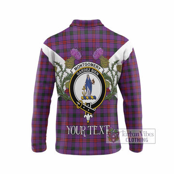 Montgomery Tartan Family Crest Long Sleeve Polo Shirt Scottish Burns Night Thistle Floral