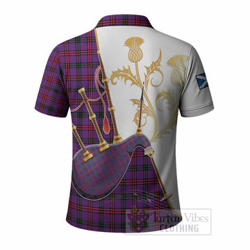 Montgomery Tartan Family Crest Polo Shirt Bagpipes with Scottish Thistle