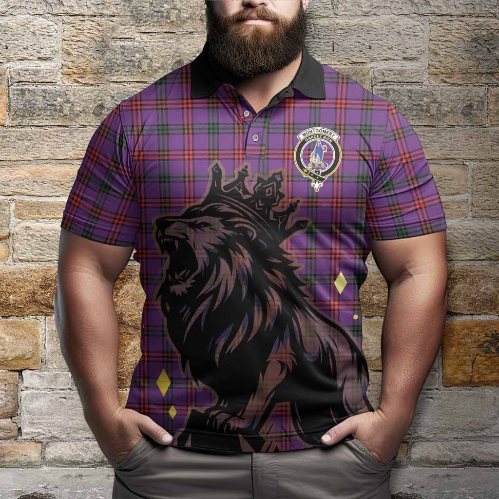 Montgomery Tartan Family Crest Polo Shirt Crowned Lion Roaring
