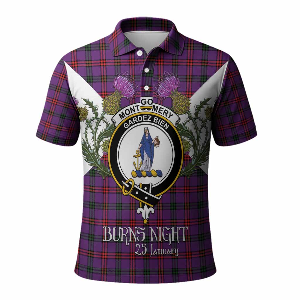 Montgomery Tartan Family Crest Polo Shirt Scottish Burns Night Thistle Floral