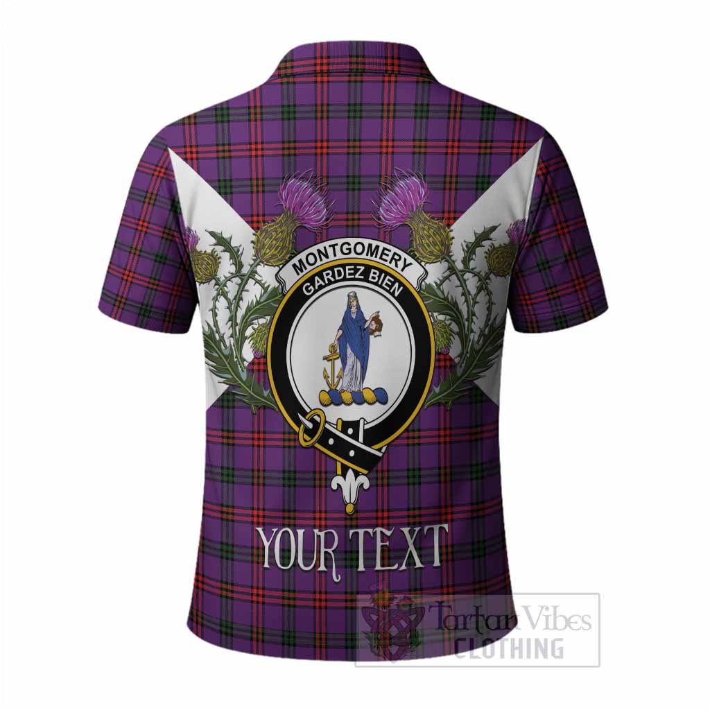 Montgomery Tartan Family Crest Polo Shirt Scottish Burns Night Thistle Floral