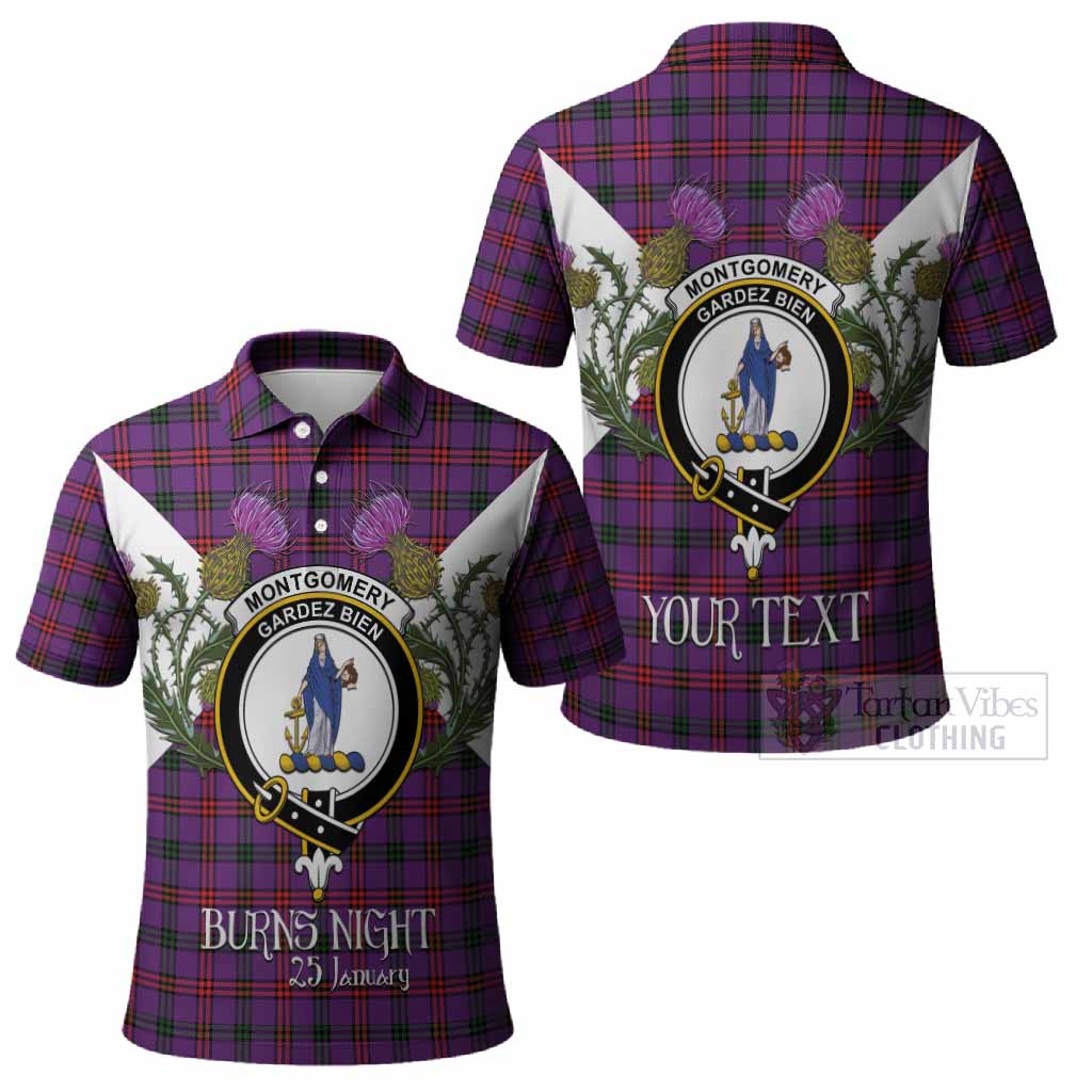 Montgomery Tartan Family Crest Polo Shirt Scottish Burns Night Thistle Floral