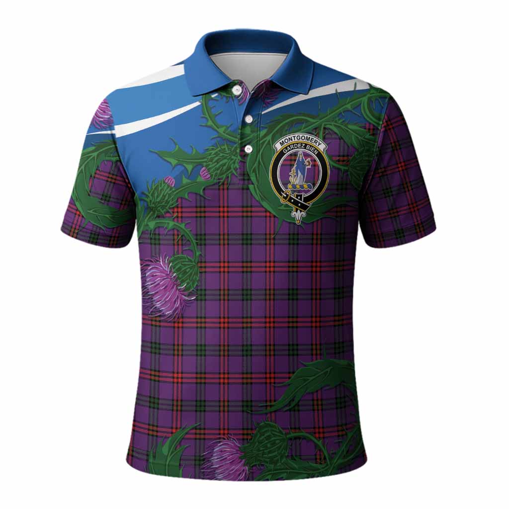 Montgomery Tartan Family Crest Polo Shirt Thistle in Minimalism