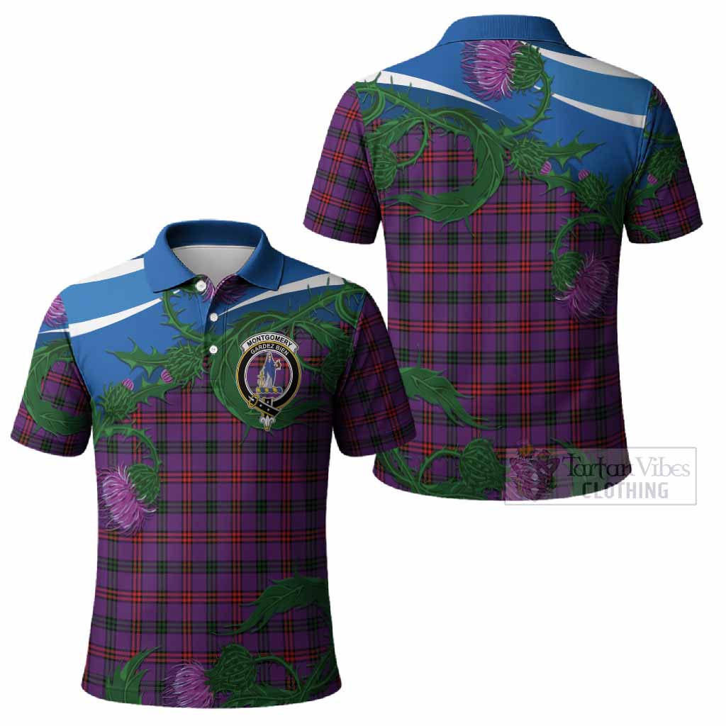 Montgomery Tartan Family Crest Polo Shirt Thistle in Minimalism