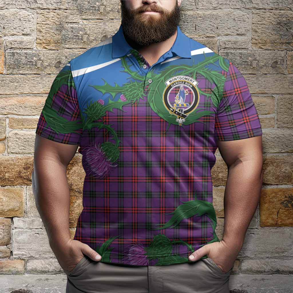 Montgomery Tartan Family Crest Polo Shirt Thistle in Minimalism