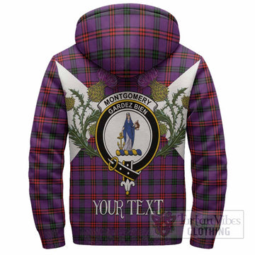 Montgomery Tartan Family Crest Sherpa Hoodie Scottish Burns Night Thistle Floral