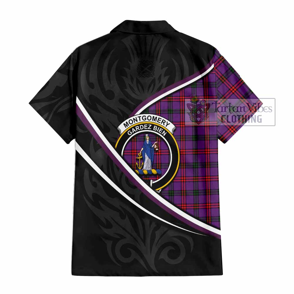 Montgomery Tartan Family Crest Short Sleeve Button Shirt Celtic Scottish Thistle Floral - Tartan Vibes Clothing
