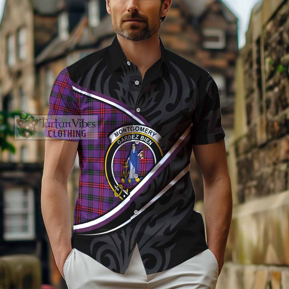 Montgomery Tartan Family Crest Short Sleeve Button Shirt Celtic Scottish Thistle Floral - Tartan Vibes Clothing