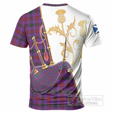 Montgomery Tartan Family Crest T-Shirt Bagpipes with Scottish Thistle