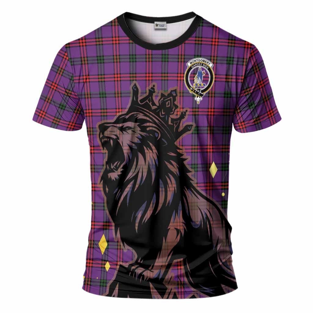 Montgomery Tartan Family Crest T-Shirt Crowned Lion Roaring