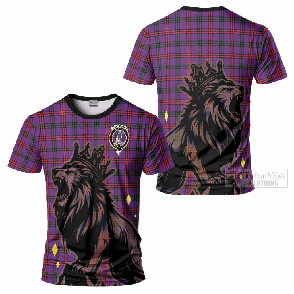 Montgomery Tartan Family Crest T-Shirt Crowned Lion Roaring