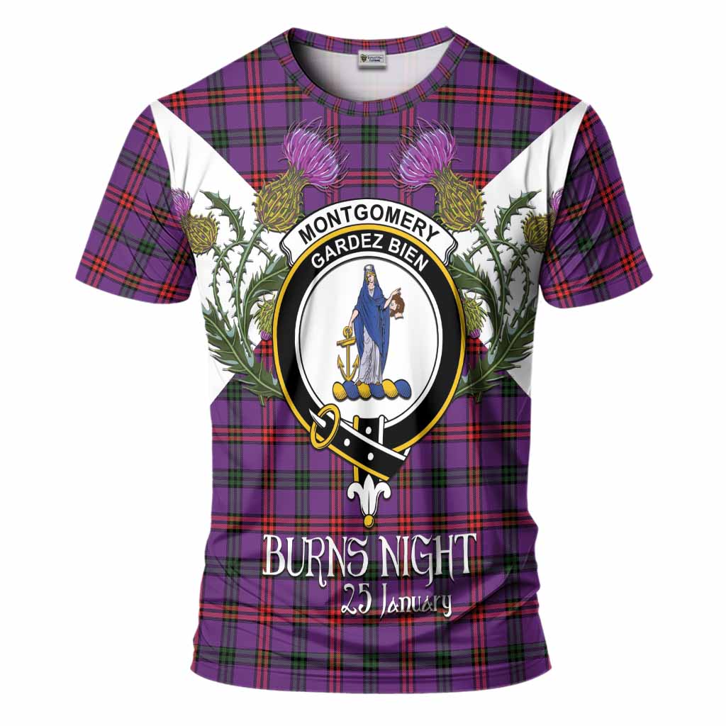 Montgomery Tartan Family Crest T-Shirt Scottish Burns Night Thistle Floral