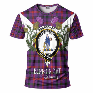 Montgomery Tartan Family Crest T-Shirt Scottish Burns Night Thistle Floral