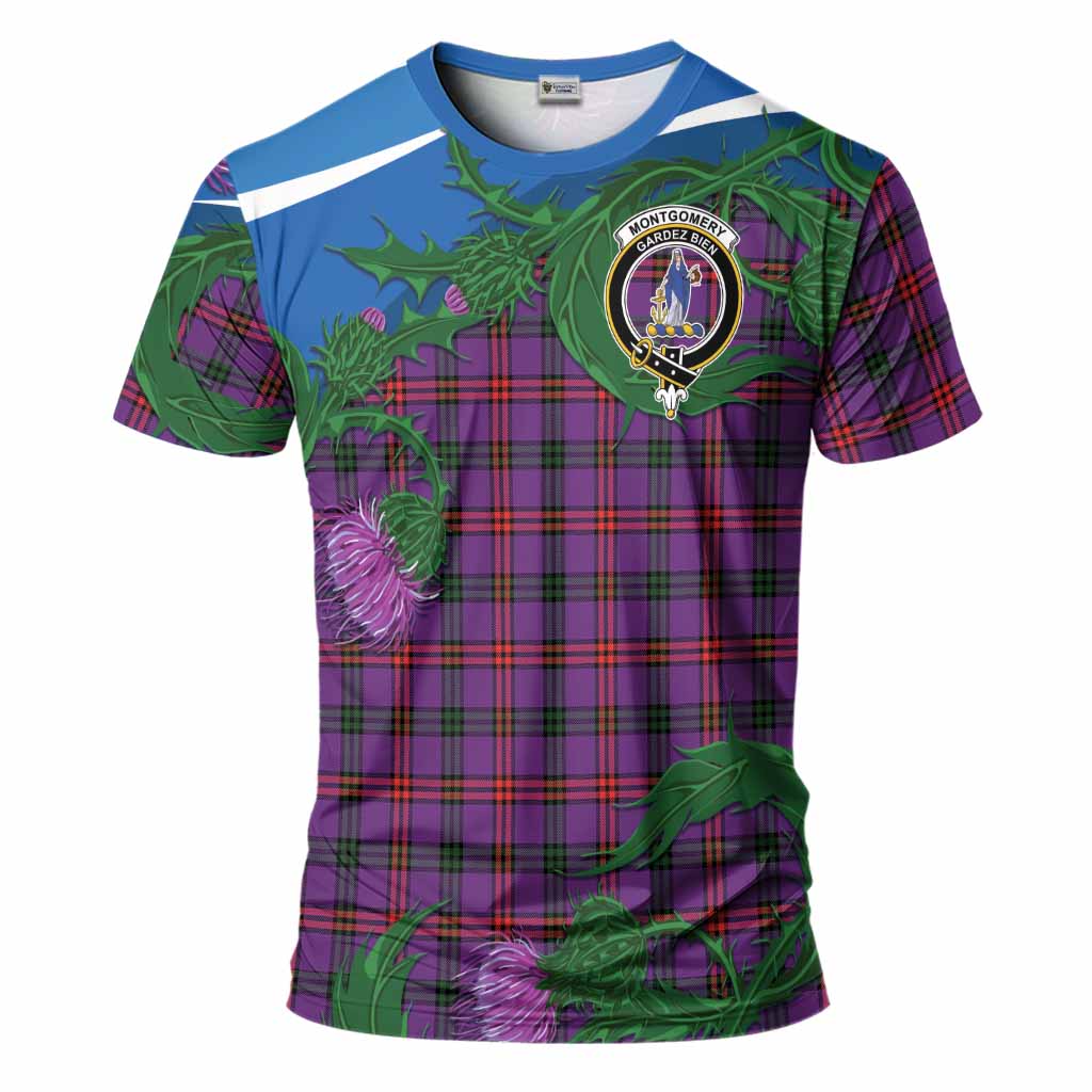 Montgomery Tartan Family Crest T-Shirt Thistle in Minimalism