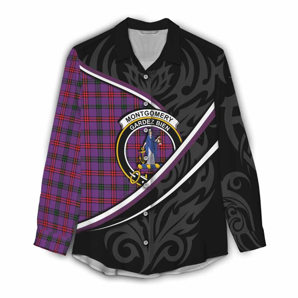 Montgomery Tartan Family Crest Women Casual Shirt Celtic Scottish Thistle Floral - Tartan Vibes Clothing